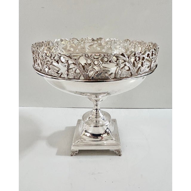 Vintage Silverplate Swan Pedestal Compote Bowl With Pierced Gallery Centerpiece For Sale - Image 10 of 10