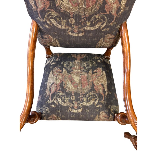 Pair of Late 20th Century Upholstered Armchairs With Heraldic Fabric For Sale In Los Angeles - Image 6 of 11
