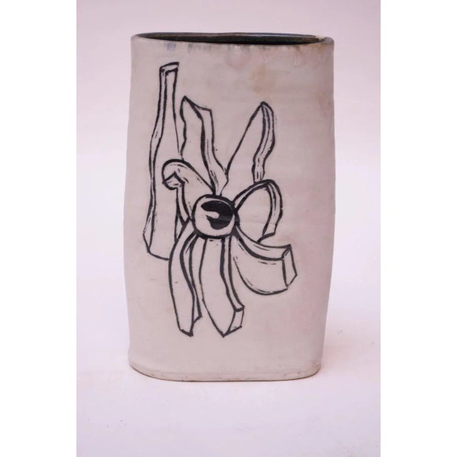 1976 Studio Stoneware Black and White Abstract Floral Vase Signed Pollack For Sale - Image 9 of 9
