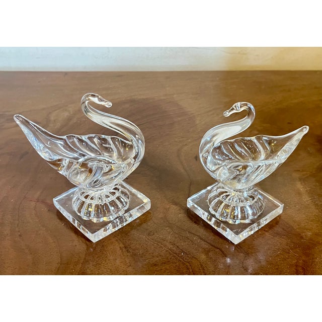 Antique 19th Century American Flint Glass Swan Form Open Salt Cellars With Lemon Squeeze Bases - A Pair For Sale - Image 9 of 14