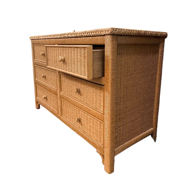 Mid 20th Century Vintage Henry Link Wicker Six-Drawer Dresser – Honey-Tan Rattan For Sale - Image 5 of 7