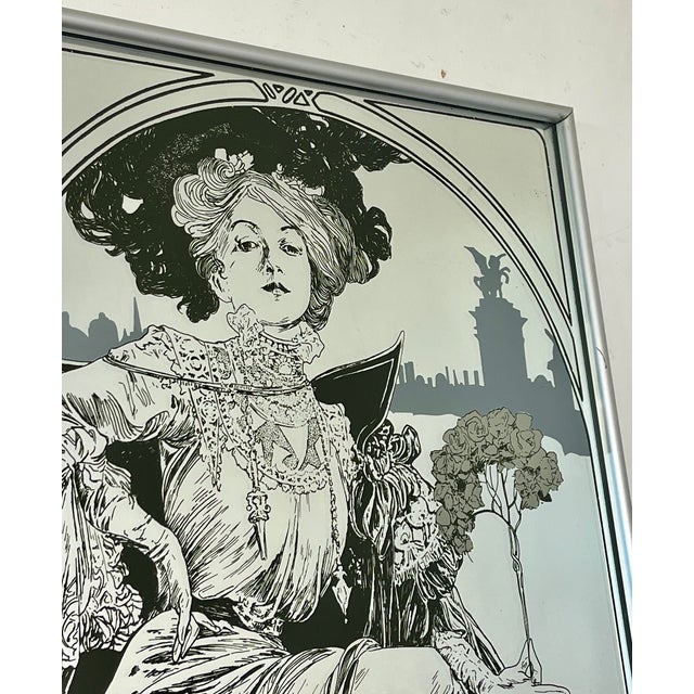 Vintage Art Nouveau Mirror with Christmas Noel Motif by Alphonse Mucha, 1960s For Sale - Image 4 of 16