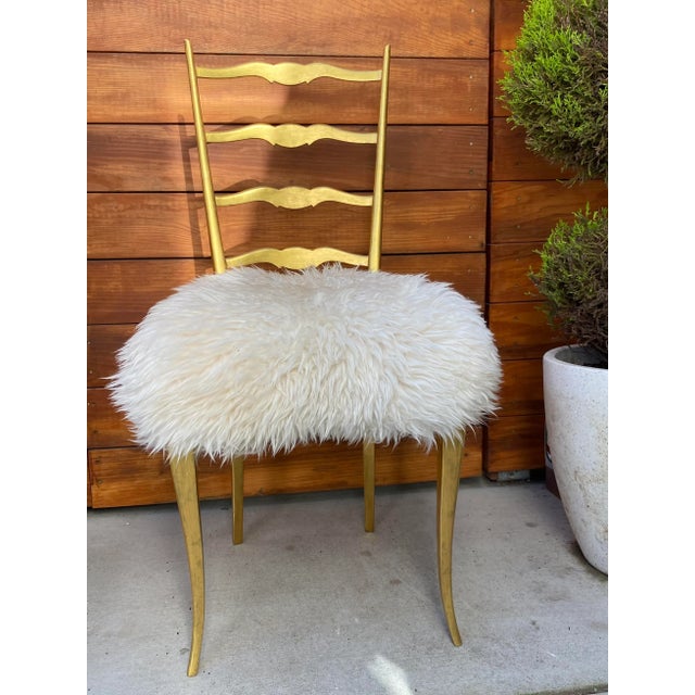 1940s Vintage Italian Gilded Chair with Sheepskin For Sale - Image 12 of 13