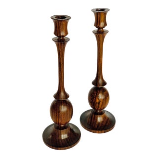 Mid-Century Danish Modern Vintage Turned Rosewood Tulip Candlesticks- a Pair For Sale