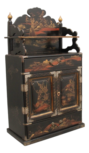 19th Century Black Lacquered and Painted Table Cabinet, 1880s