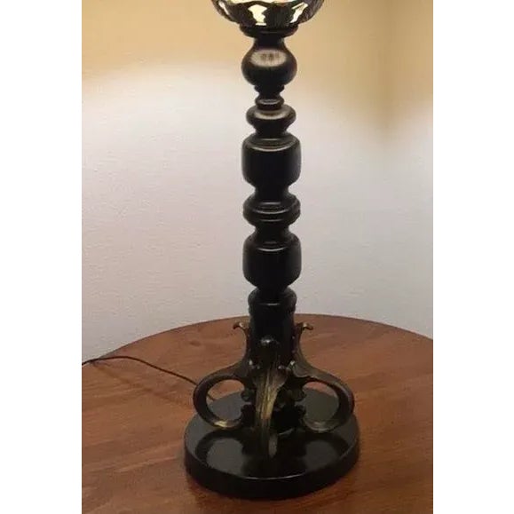Wood Monumental 40” Mid 20th Century Spanish Revival Barley Twist Candlestick Lamp With Amethyst Finale & Original Foil Metallic Shade For Sale - Image 7 of 13