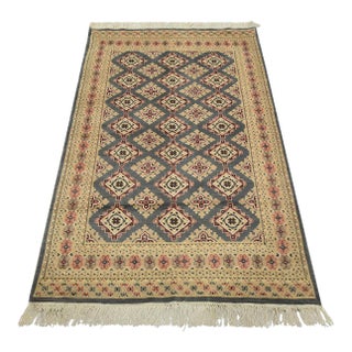 Bokhara Jaldar Rug 4’2” X 6’3” Gray Wool Tribal Hand-Knotted Oriental Carpet For Sale