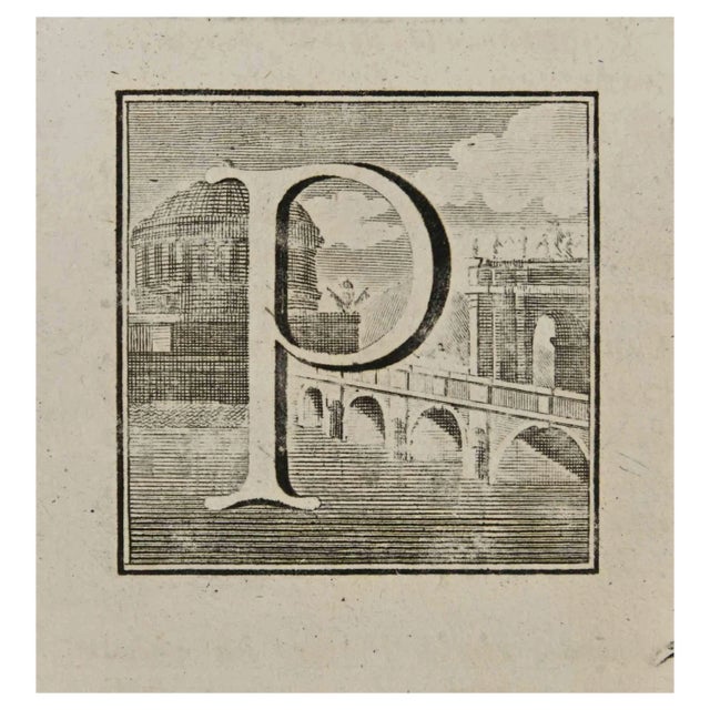 Luigi Vanvitelli, Letter of the Alphabet P, Etching, 18th Century For Sale