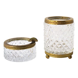 French Cut Crystal Gilt Bronze Vanity Accessories or Smoking Set, Early 20th C For Sale