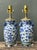 Vintage Asian Blue and White Floral Ceramic Lamps - A Pair For Sale - Image 10 of 12