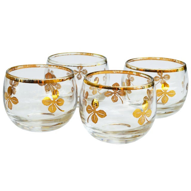 Midcentury Gold-Leaf Design Glasses- Set of 4 For Sale
