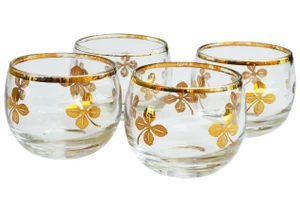 Midcentury Gold-Leaf Design Glasses- Set of 4