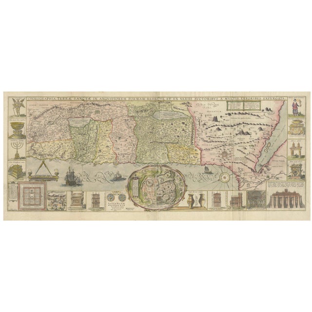 Map of the Holy Land with Insets of Jerusalem and Biblical Artefacts, 1632 For Sale