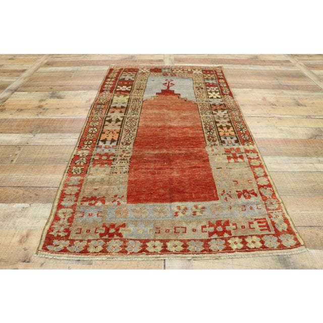 Textile Vintage Turkish Oushak Prayer Rug - 3′2″ × 6′2″ For Sale - Image 7 of 10