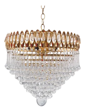 Mid-Century Gold Frame Layered Teardrop Crystal Chandelier