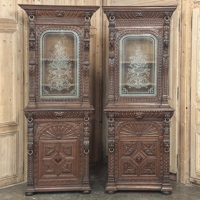 Pair 19th Century Flemish Bookcases With Etched Glass For Sale - Image 4 of 18