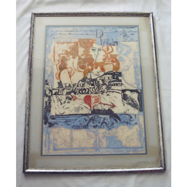 Mid Century Signed Lithograph by Russian Artist, Krystyna Smiechoska. Penic Signed and numbered 23/50. The outer frame...