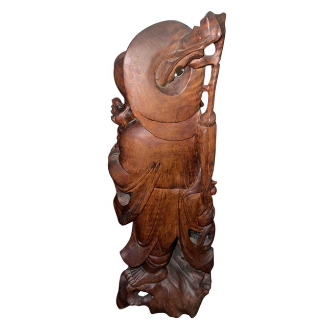 Late 19th Century Chinese Rosewood Carving of a Luohan (Arhat) W/ Mythical Qilin For Sale In Los Angeles - Image 6 of 7
