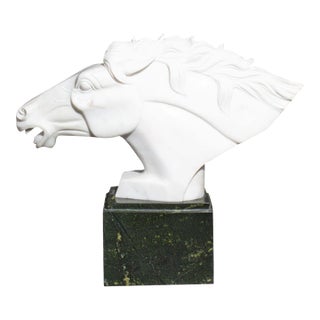 Carved Marble Horse Head Sculpture on Stone Base For Sale