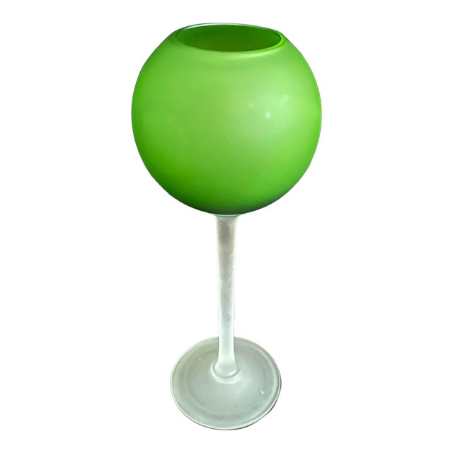 Murano Carlo Moretti 1960s Satinato Handblown Green Stemmed Vase-10.5" H-Italy For Sale