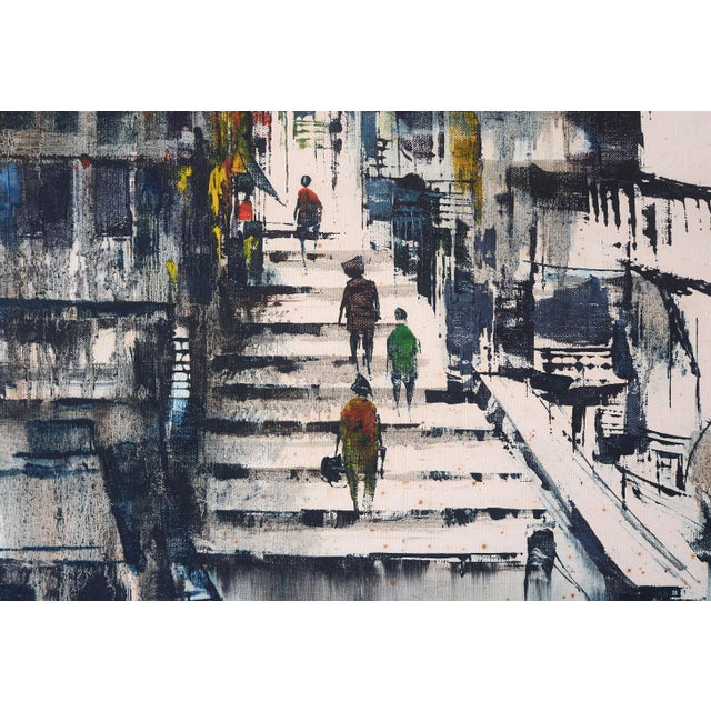 Mid-Century Modern Mid Century Asian Seaside Village Watercolor Painting For Sale - Image 3 of 15