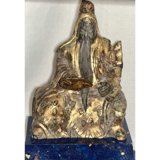 Mid 20th Century Mid-Century Parcel Gilt Faux Lapis Lazuli Asian Figural Table Lamp For Sale - Image 5 of 10