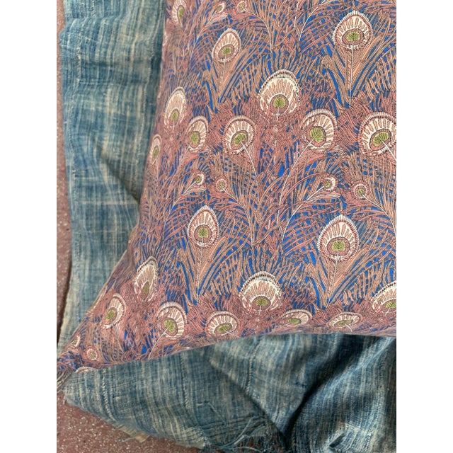 Textile Art Deco Liberty of London Blue & Pink Peacock Print Pillow For Sale - Image 7 of 9