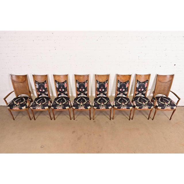 1970s William Doezema for Mastercraft Mid-Century Modern Hollywood Regency Burl Wood Dining Chairs, Set of Eight For Sale - Image 5 of 12