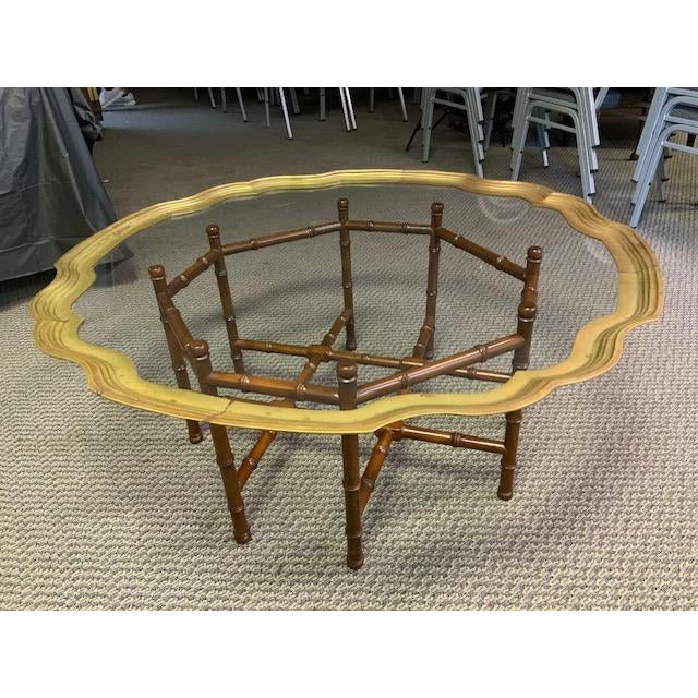 1960s Faux Bamboo Brass Tray Glass Cocktail Coffee Table For Sale - Image 9 of 12
