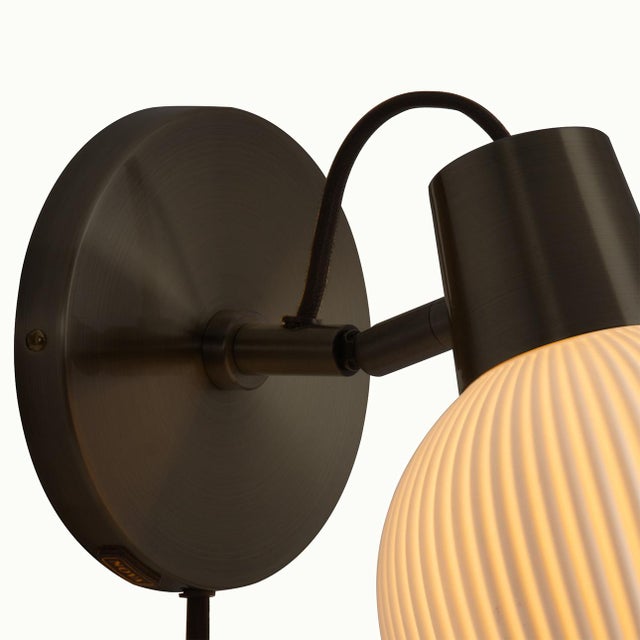 2010s Petaluma Bone Porcelain Wall Sconce With Textured Shade and Dimmer by Nova of California For Sale - Image 5 of 11