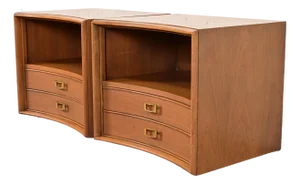 A Pair of Paul Frankl for Johnson Furniture Mid-Century Modern Concave Walnut Nightstands, Circa 1950s