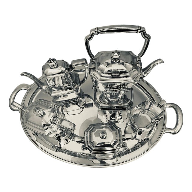 Mid 20th Century Six-Piece Tiffany & Co. Sterling Silver Kettle on Cradle W Serving Tray 7.3 Kg For Sale
