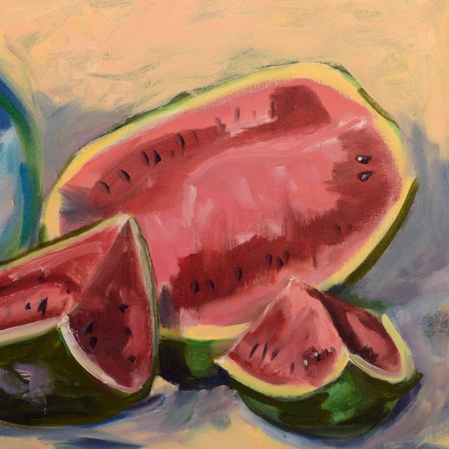 Watermelon and Blue Vase Still-Life by Sally Minton For Sale - Image 4 of 8