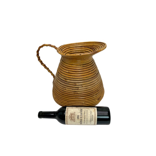 Tan French Pencil Reed Rattan Vase, 1950s For Sale - Image 8 of 18