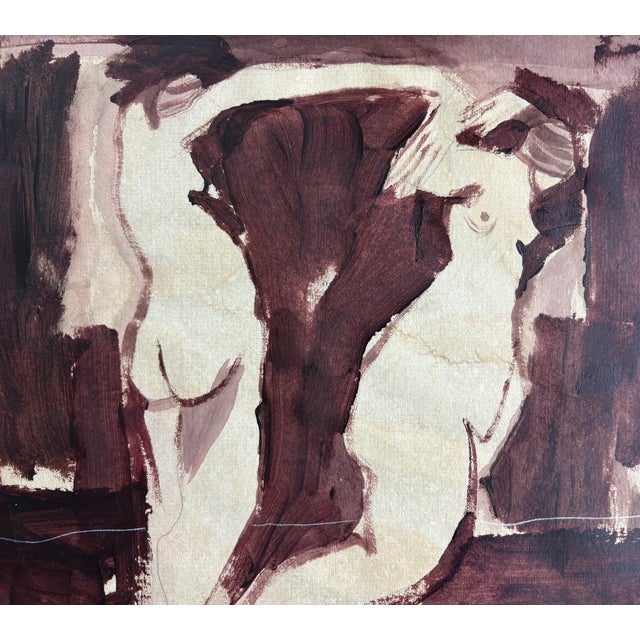 Contemporary 2025 Abstract Pair of Nude Figures Dancing in Burgundy, in Vintage Gold Frame For Sale - Image 3 of 10