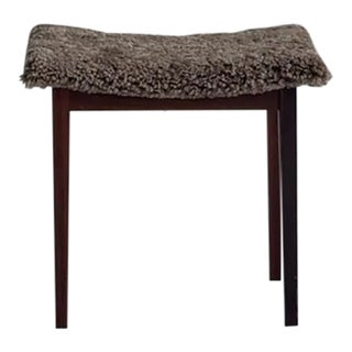1960s Danish Rosewood Stool - Mink Brown Shearling For Sale