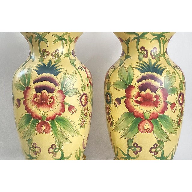 Yellow Lamp Pair Yellow Flowers Floral For Sale - Image 8 of 12