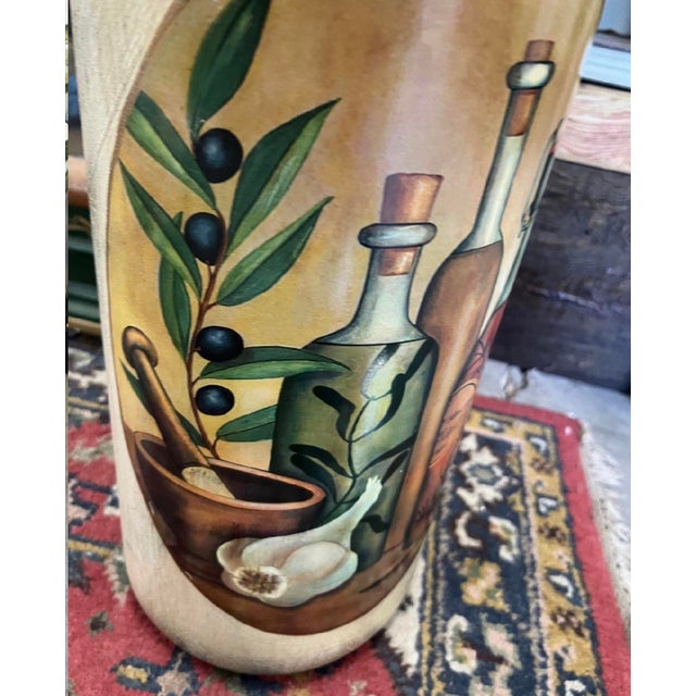 Vintage Large Mediterranean Style Ceramic Umbrella Stand With Olive and Wine Details For Sale In Atlanta - Image 6 of 6
