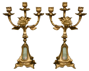 Gilt and Onyx Candelabras, 1940s, Set of 2
