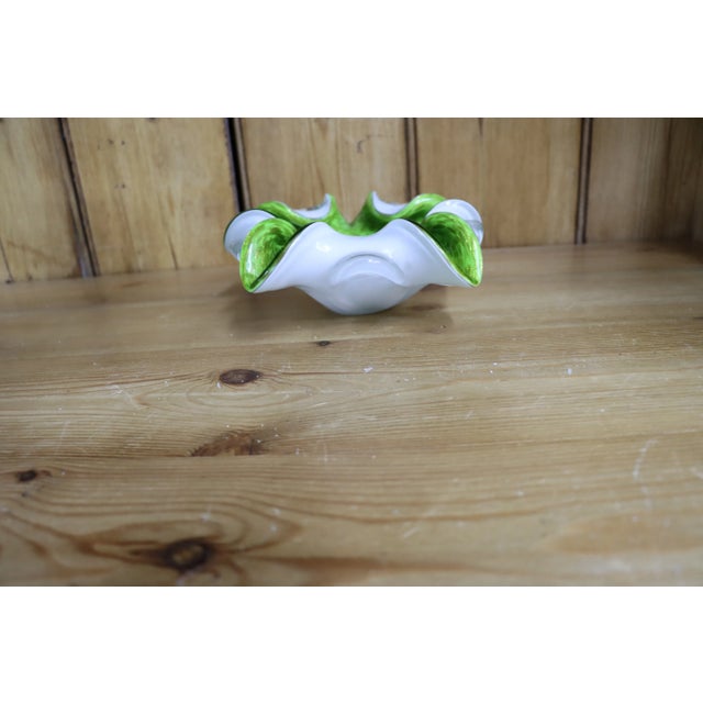 Italian green Murano glass scalloped dish.