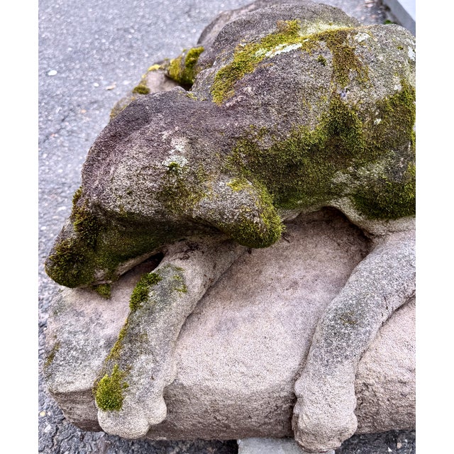Contemporary Cast Stone Dog Garden Statue With Moss Patina Mid 20th Century For Sale - Image 3 of 15