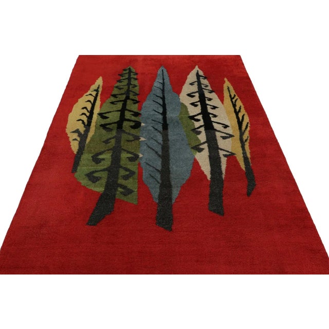 Art Deco Vintage Zeki Müren Art Deco Rug, With Big Colorful Leaves, From Rug & Kilim For Sale - Image 3 of 7
