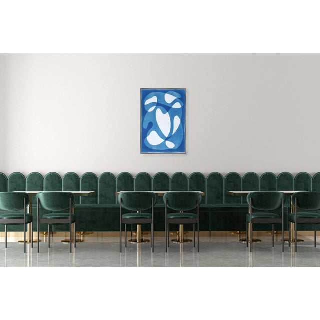Paint 2024 / Abstract Mid-Century Floating Shapes in White and Blue, Handmade Cyanotype on Watercolor Paper For Sale - Image 7 of 7