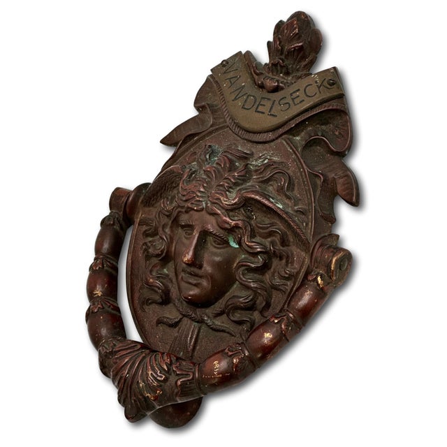 Victorian Large Size - Outstanding Authentic Antique Victorian Solid Bronze Medusa - Gorgon Door Knocker Circa Late 19th Century For Sale - Image 3 of 17