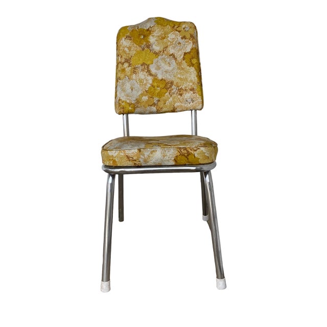 Mid 20th Century Chrome and Vinyl Retro Yellow Floral Chair Chairish