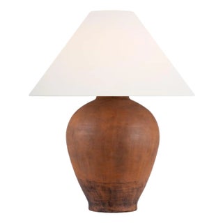Amber Lewis by Visual Comfort Signature Fischer 36" Table Lamp in Natural Terracotta with Linen Shade For Sale