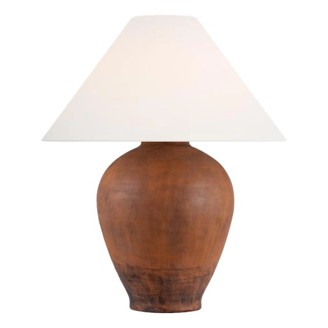 Amber Lewis by Visual Comfort Signature Fischer 36" Table Lamp in Natural Terracotta with Linen Shade For Sale