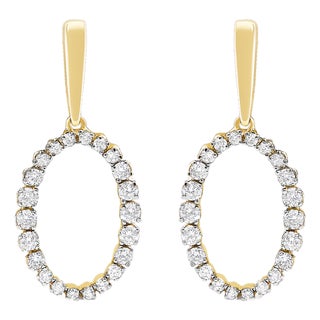 14K Yellow Gold Graduating 1/2 Cttw Diamond Oval Dangle Earrings, Pair For Sale