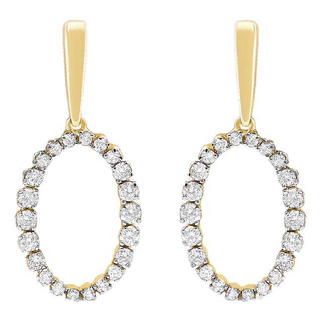 14K Yellow Gold Graduating 1/2 Cttw Diamond Oval Dangle Earrings, Pair For Sale