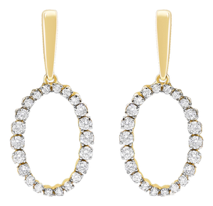 14K Yellow Gold Graduating 1/2 Cttw Diamond Oval Dangle Earrings, Pair